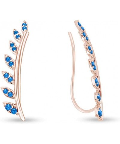 Ear Crawler Cuff Earrings 14k Rose Gold Over Sterling Silver Climber Studs Olive Leaf Simulated-Blue-Topaz $28.42 Earrings