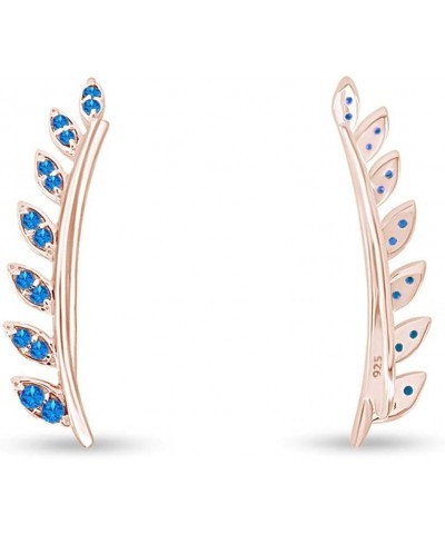 Ear Crawler Cuff Earrings 14k Rose Gold Over Sterling Silver Climber Studs Olive Leaf Simulated-Blue-Topaz $28.42 Earrings