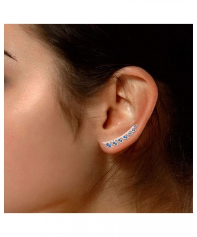 Ear Crawler Cuff Earrings 14k Rose Gold Over Sterling Silver Climber Studs Olive Leaf Simulated-Blue-Topaz $28.42 Earrings