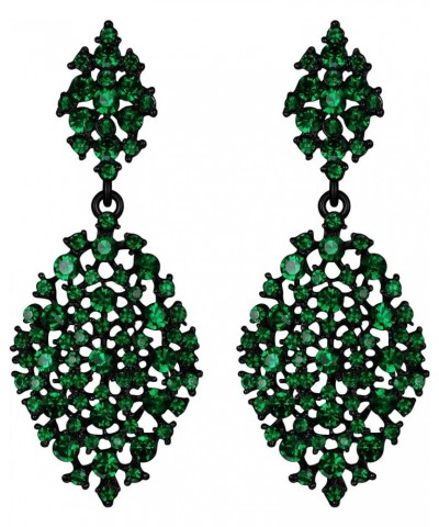 Women's Austrian Crystal Party Hollow-out Teardrop Pierced Dangle Earrings for Wedding Feast Green Black-Tone $10.18 Earrings