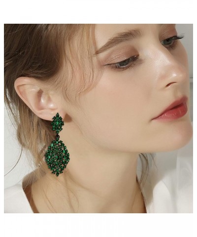 Women's Austrian Crystal Party Hollow-out Teardrop Pierced Dangle Earrings for Wedding Feast Green Black-Tone $10.18 Earrings