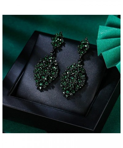 Women's Austrian Crystal Party Hollow-out Teardrop Pierced Dangle Earrings for Wedding Feast Green Black-Tone $10.18 Earrings