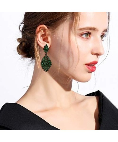 Women's Austrian Crystal Party Hollow-out Teardrop Pierced Dangle Earrings for Wedding Feast Green Black-Tone $10.18 Earrings