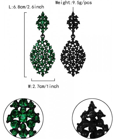 Women's Austrian Crystal Party Hollow-out Teardrop Pierced Dangle Earrings for Wedding Feast Green Black-Tone $10.18 Earrings