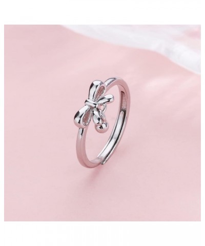 Fashion Bow Knot Stacking Open Ring Tiny Ball Dangle Adjustable Statement Knuckle Tail Finger Band Wedding Promise Rings Cute...