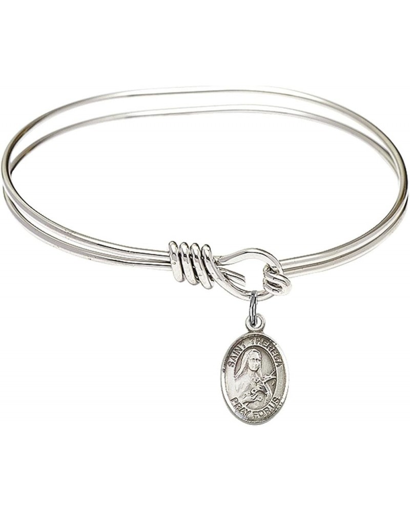 Oval Eye Hook Bangle Bracelet w/St. Theresa in Sterling Silver 5.75 Inches $27.87 Bracelets