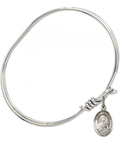 Oval Eye Hook Bangle Bracelet w/St. Theresa in Sterling Silver 5.75 Inches $27.87 Bracelets