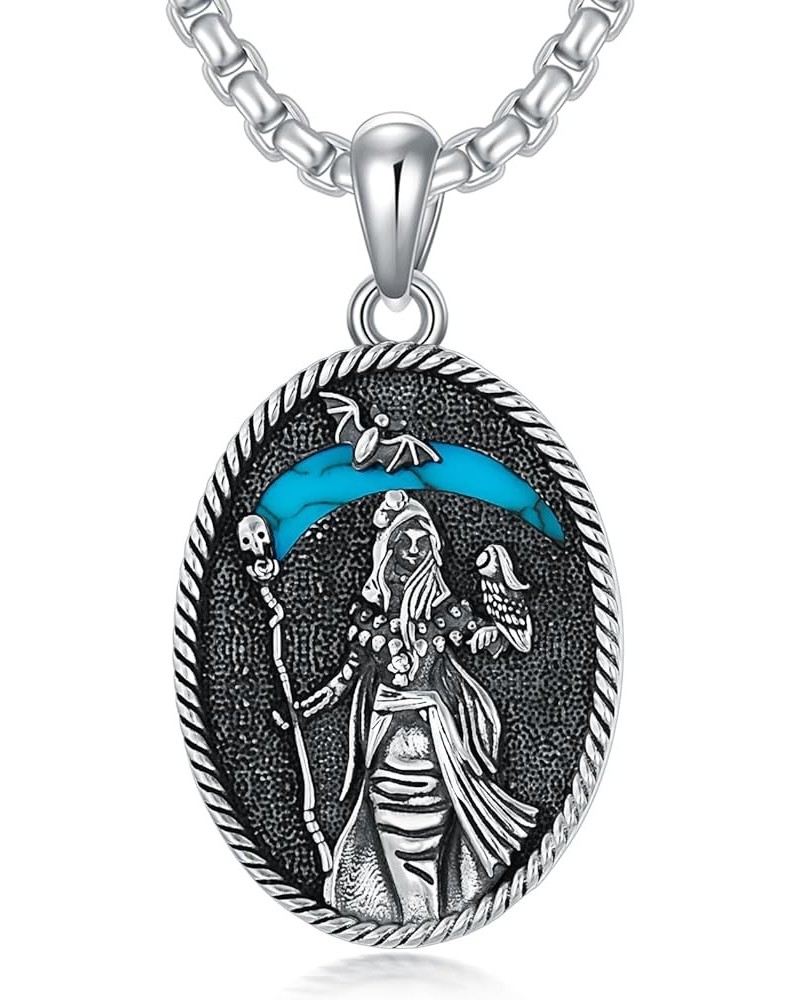 Sterling Silver Odin/Odin's Spear Gunginr Raven/St Michael/Jesus Crucifx/Santa Muerte Truquoise/Trident Necklace for Men Oxid...