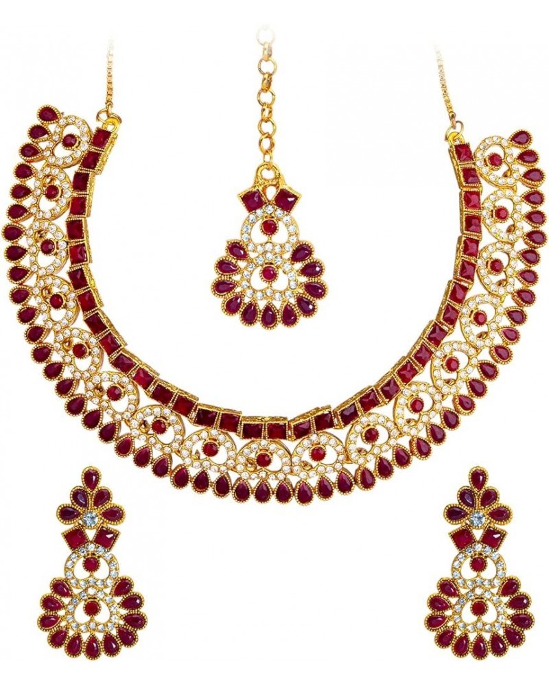 Traditional Indian Gold Plated AD, Crystal, CZ Design Necklace Combo with Maang Tikka and Earrings Jewellery/Jewelry Set for ...