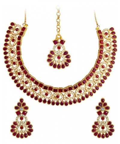 Traditional Indian Gold Plated AD, Crystal, CZ Design Necklace Combo with Maang Tikka and Earrings Jewellery/Jewelry Set for ...