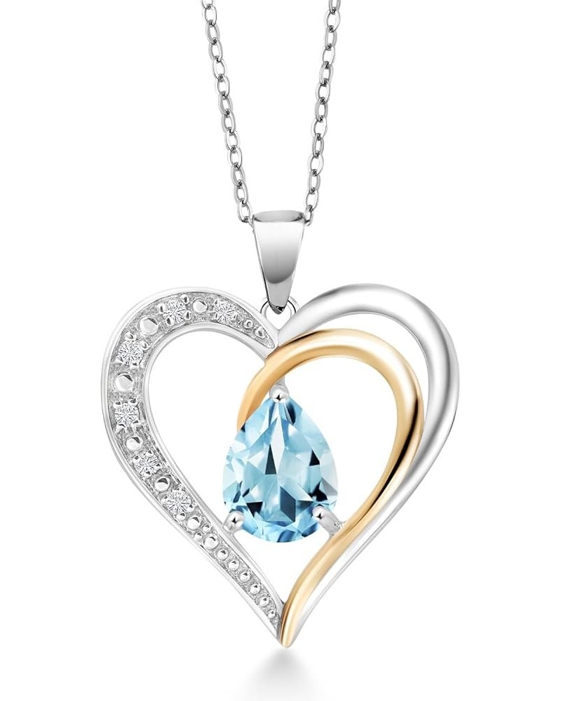 925 Sterling Silver and 10K Yellow Gold Gemstone Birthstone and White Lab Grown Diamond Heart Shape Pendant Necklace For Wome...