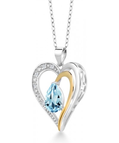 925 Sterling Silver and 10K Yellow Gold Gemstone Birthstone and White Lab Grown Diamond Heart Shape Pendant Necklace For Wome...