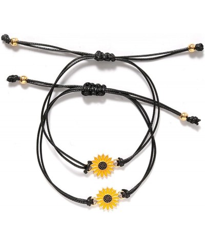 2 Pcs Bohemian Waterproof String Sunflower Flower Daisy Matching Anklet Bracelets for Women Girls Mens Boys Couples Adjustabl...