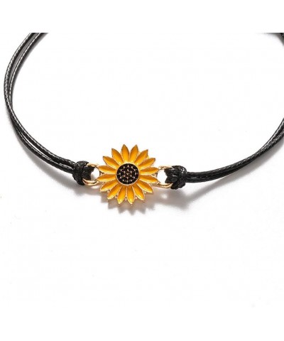 2 Pcs Bohemian Waterproof String Sunflower Flower Daisy Matching Anklet Bracelets for Women Girls Mens Boys Couples Adjustabl...