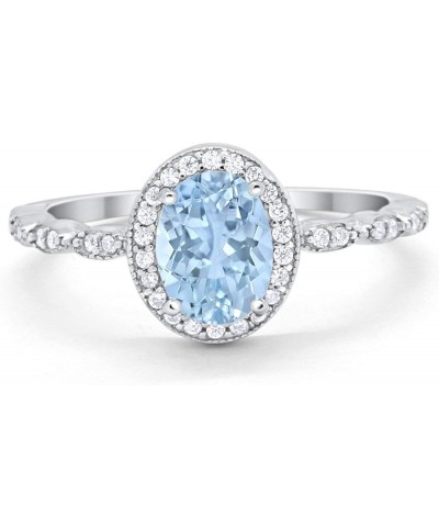 Oval Art Deco Wedding Engagement Ring Halo Bridal 925 Sterling Silver Choose Color Simulated Aquamarine CZ $11.96 Rings