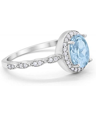 Oval Art Deco Wedding Engagement Ring Halo Bridal 925 Sterling Silver Choose Color Simulated Aquamarine CZ $11.96 Rings