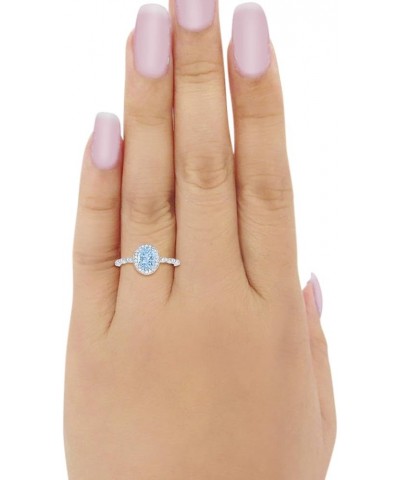 Oval Art Deco Wedding Engagement Ring Halo Bridal 925 Sterling Silver Choose Color Simulated Aquamarine CZ $11.96 Rings