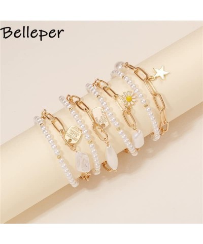 Fashion Luxury Pearl Chain Flower Cross Star Heart Multilayer Beaded Bracelet for Women Charm Party Bangles Jewelry Gift 5 $1...