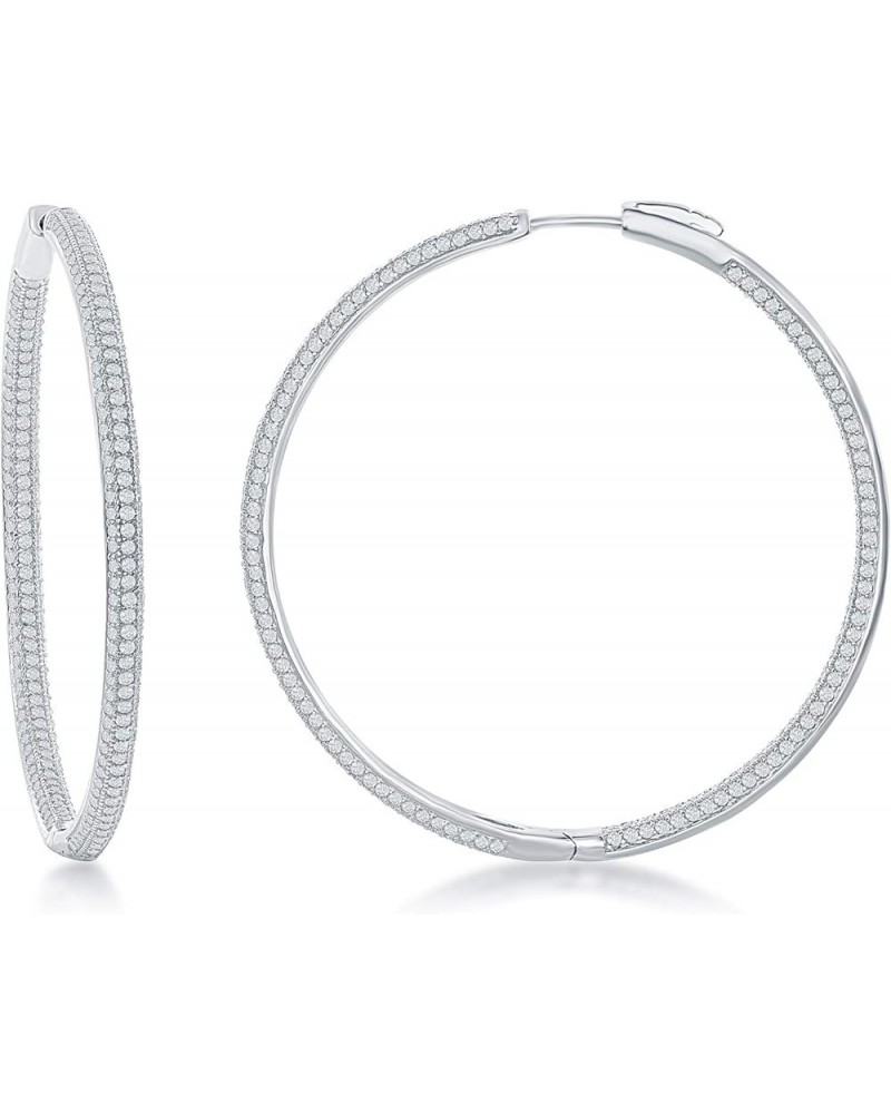 Sterling Silver 25mm, 30mm, 40mm, or 50mm Inside-Outside Micro Pave CZ Hoop Earrings 50mm $34.44 Earrings