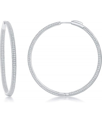 Sterling Silver 25mm, 30mm, 40mm, or 50mm Inside-Outside Micro Pave CZ Hoop Earrings 50mm $34.44 Earrings