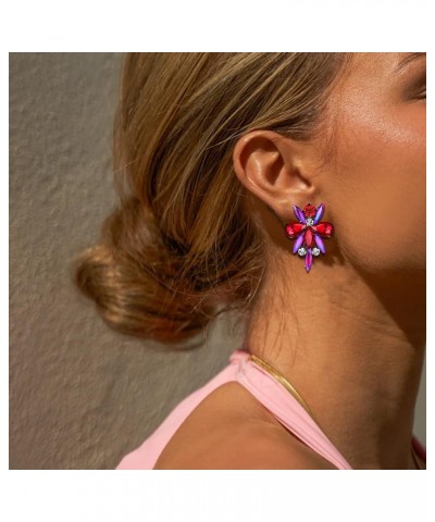 Flower Clip-on Earrings, Rhinestone Crystal Costume Statement Vintage Art Deco Earrings for Women Girls Red $11.99 Earrings