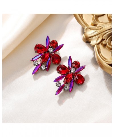 Flower Clip-on Earrings, Rhinestone Crystal Costume Statement Vintage Art Deco Earrings for Women Girls Red $11.99 Earrings