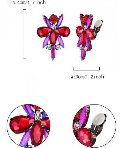 Flower Clip-on Earrings, Rhinestone Crystal Costume Statement Vintage Art Deco Earrings for Women Girls Red $11.99 Earrings