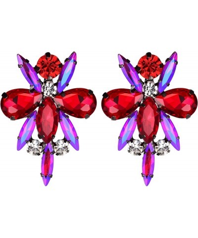 Flower Clip-on Earrings, Rhinestone Crystal Costume Statement Vintage Art Deco Earrings for Women Girls Red $11.99 Earrings