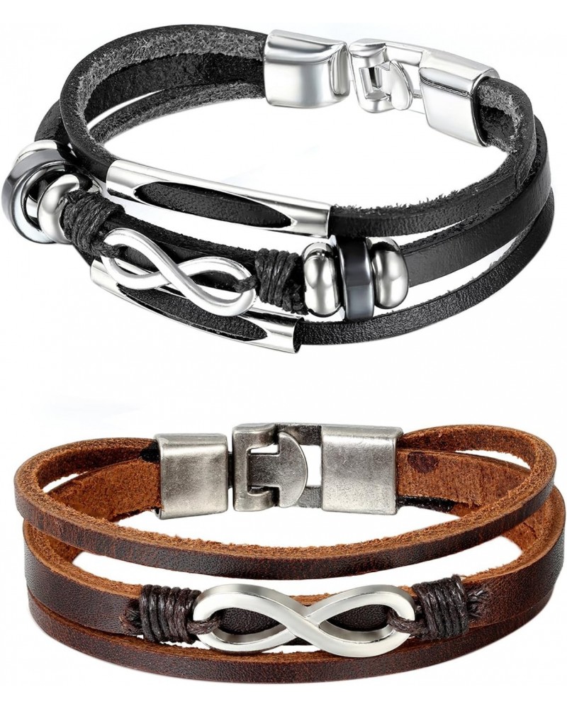 His Hers Stainless Steel Infinity Symbol Leather Bracelet,Fit for 6-8.1Inch Bracelet $10.07 Bracelets