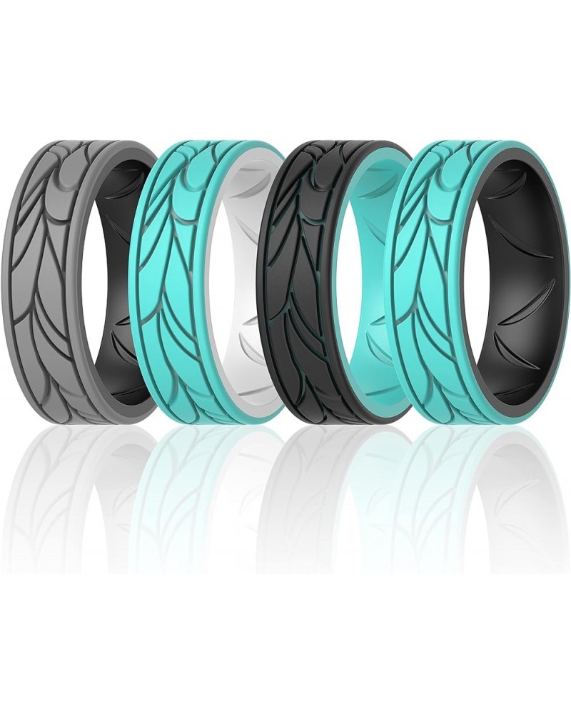 Silicone Bands for Women - Breathable Round Pattern Design 6.8mm Wide 1.8mm Thick Black -Grey A, Teal B-Black, White-Teal B, ...