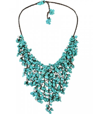 Simulated Turquoise-Cultured Freshwater Pearl Waterfall On Cotton Wax Rope Toggle Necklace $17.90 Necklaces