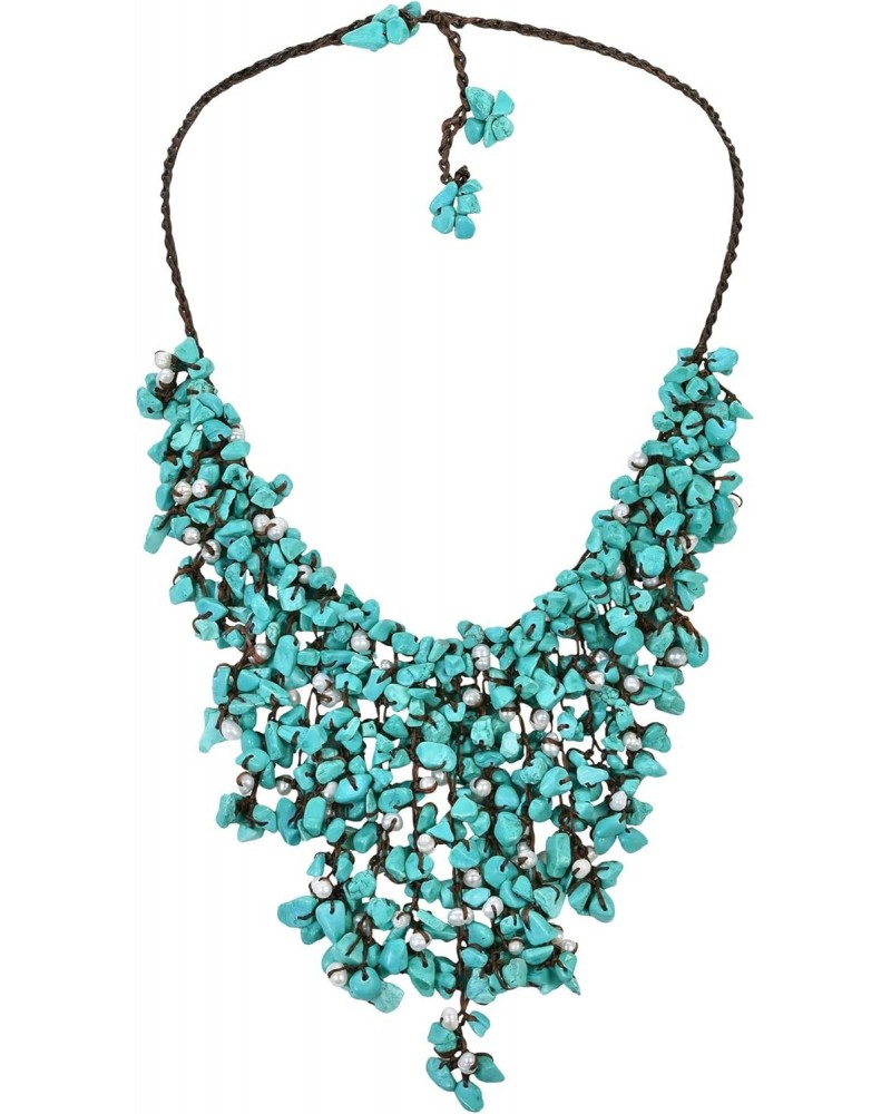 Simulated Turquoise-Cultured Freshwater Pearl Waterfall On Cotton Wax Rope Toggle Necklace $17.90 Necklaces