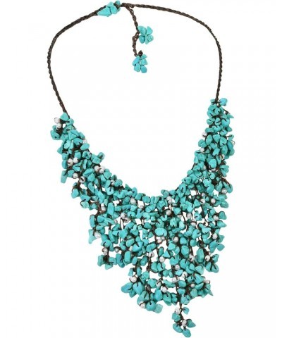 Simulated Turquoise-Cultured Freshwater Pearl Waterfall On Cotton Wax Rope Toggle Necklace $17.90 Necklaces