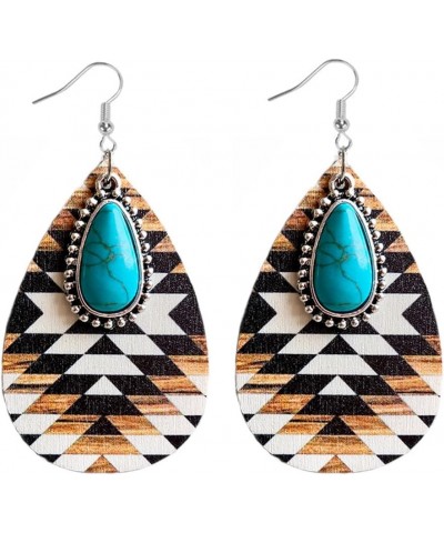 Turquoise Earrings for Women Aztec Pattern Wooden Dangle Drop Earring Bohemia Vintage Western Jewelry White Background $5.09 ...