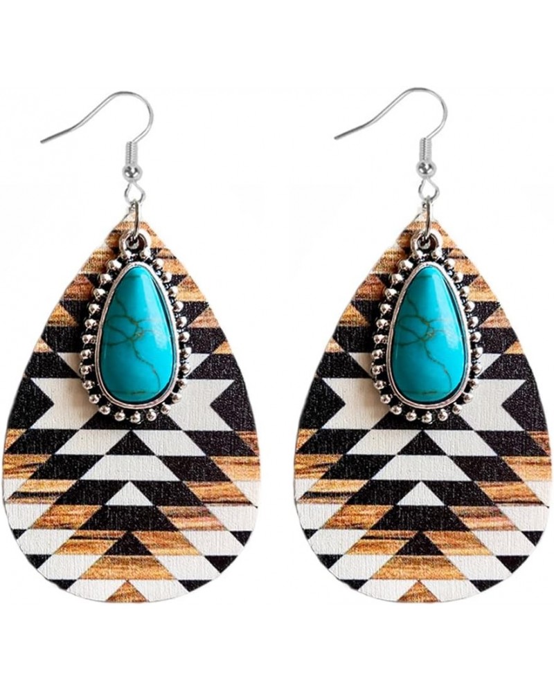 Turquoise Earrings for Women Aztec Pattern Wooden Dangle Drop Earring Bohemia Vintage Western Jewelry White Background $5.09 ...