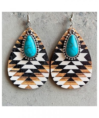 Turquoise Earrings for Women Aztec Pattern Wooden Dangle Drop Earring Bohemia Vintage Western Jewelry White Background $5.09 ...