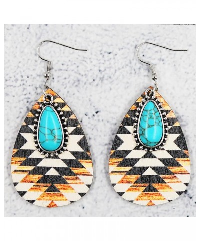 Turquoise Earrings for Women Aztec Pattern Wooden Dangle Drop Earring Bohemia Vintage Western Jewelry White Background $5.09 ...