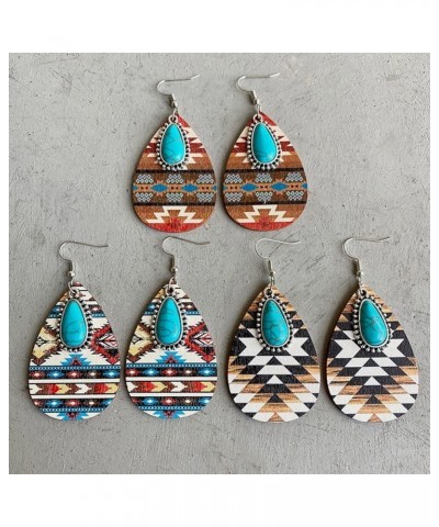 Turquoise Earrings for Women Aztec Pattern Wooden Dangle Drop Earring Bohemia Vintage Western Jewelry White Background $5.09 ...