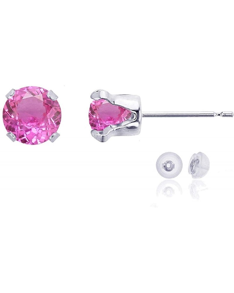 Solid 10K Yellow, White or Rose Gold 6mm Round Genuine Gemstone Birthstone Stud Earrings Created Pink Sapphire White Gold $18...