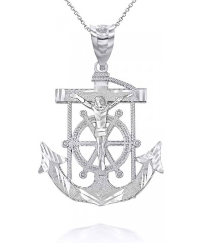 Exquisite .925 Sterling Silver Mariner Crucifix Jesus Christ Anchor Cross Nautical Pendant Necklace - Choice of Metal & Lengt...