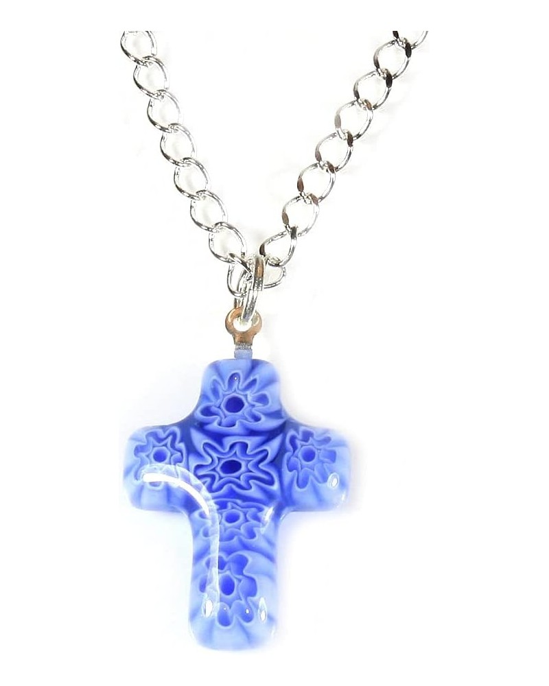 God Loves the Cornflowers Murano Glass Millefiori Blue Cross Necklace, 18 Inch Adjustable $10.23 Necklaces