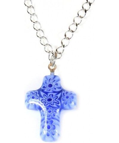 God Loves the Cornflowers Murano Glass Millefiori Blue Cross Necklace, 18 Inch Adjustable $10.23 Necklaces