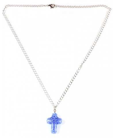 God Loves the Cornflowers Murano Glass Millefiori Blue Cross Necklace, 18 Inch Adjustable $10.23 Necklaces