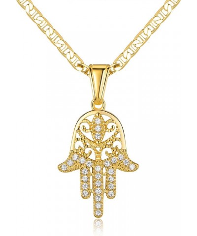 18K Gold Plated Flat Mariner/Marina 060 3MM Chain Necklace With Hamsa Hand Pendant Gold 18.0 Inches $11.75 Necklaces