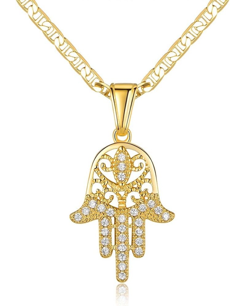 18K Gold Plated Flat Mariner/Marina 060 3MM Chain Necklace With Hamsa Hand Pendant Gold 18.0 Inches $11.75 Necklaces