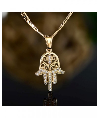 18K Gold Plated Flat Mariner/Marina 060 3MM Chain Necklace With Hamsa Hand Pendant Gold 18.0 Inches $11.75 Necklaces