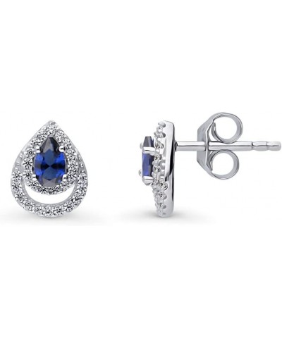 Sterling Silver Teardrop Simulated Blue Sapphire Cubic Zirconia CZ Stud Earrings for Women, Rhodium Plated $15.45 Earrings