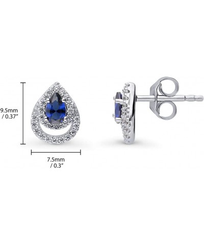 Sterling Silver Teardrop Simulated Blue Sapphire Cubic Zirconia CZ Stud Earrings for Women, Rhodium Plated $15.45 Earrings