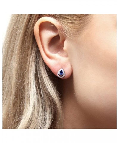 Sterling Silver Teardrop Simulated Blue Sapphire Cubic Zirconia CZ Stud Earrings for Women, Rhodium Plated $15.45 Earrings