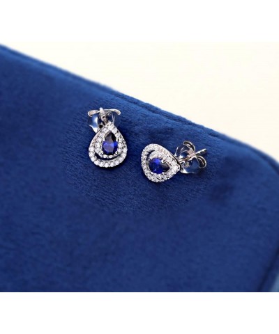 Sterling Silver Teardrop Simulated Blue Sapphire Cubic Zirconia CZ Stud Earrings for Women, Rhodium Plated $15.45 Earrings